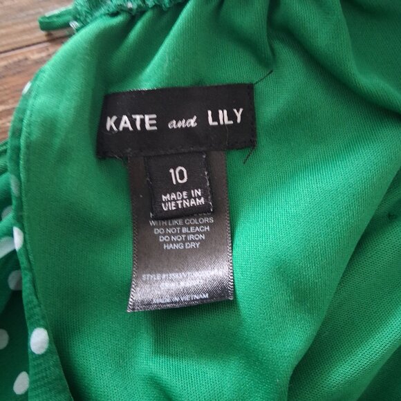 Kate And Lily Green and White Polka Dot Sleeveless Dress Size 10 - Picture 7 of 8